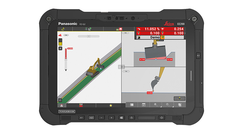 Leica iCON cc80 field controller with the Leica iCON site excavator solution for compact excavators. 